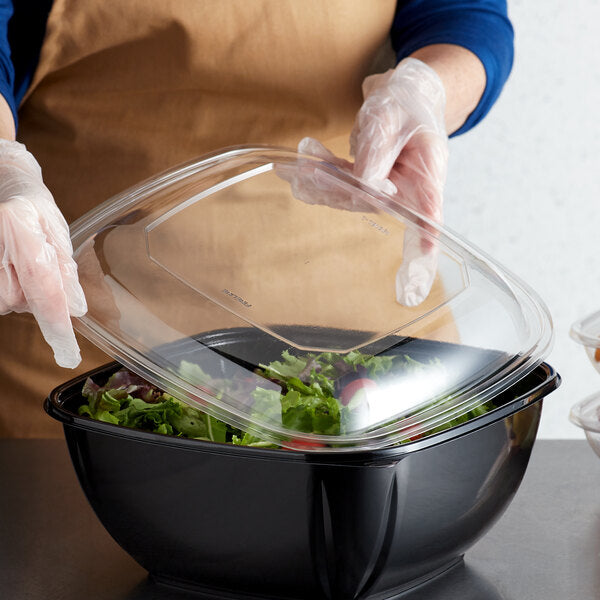 Fineline Settings - Super Bowl Plus Clear Dome PET Plastic Lid for 80 and 160 oz. Square Bowls, 50/Case - 15816L-L