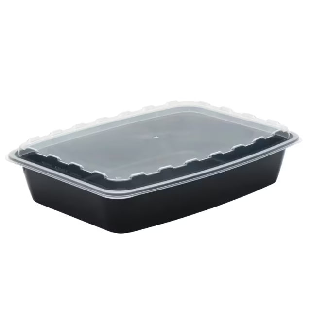 Cube Packaging - 11.5" x 8.5" x 3", 84 Oz Black Rectangular Container with Clear Lid, 100/Cs - CR1284B