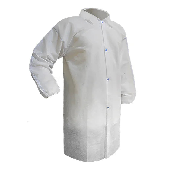 RONCO - Large White Non-Woven Polypropylene Lab Coat With Collar, 50/Case - 521-L