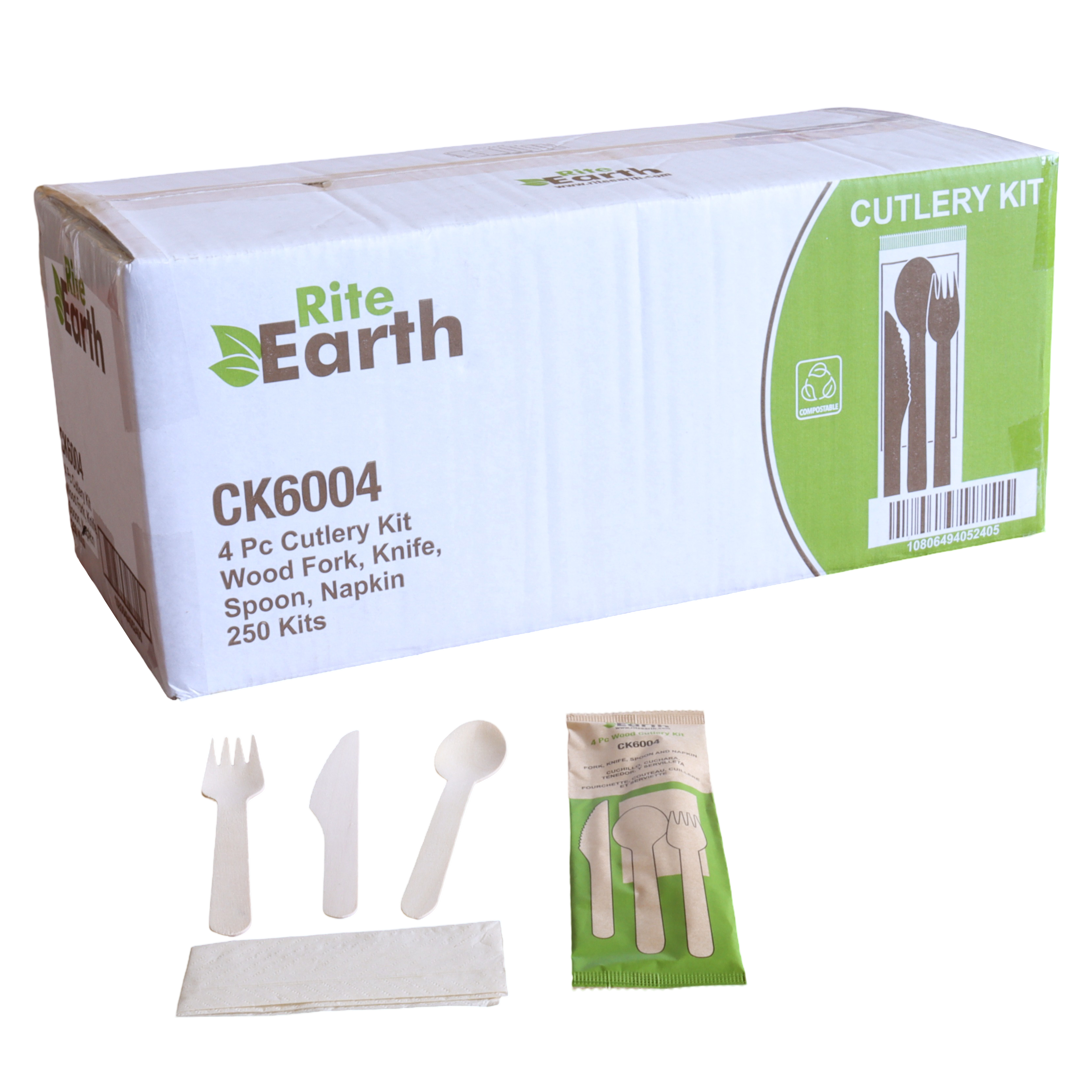 RiteEarth - Cutlery Kit 4pc Wood (K,F,S,N), 250/Cs - CK6004