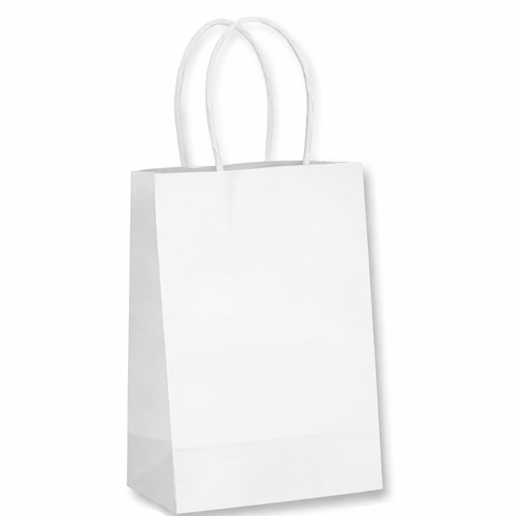 RiteEarth - 7" x 3.5" x 8" White Paper Twist Handle Bag, 250/Cs, 42Cs/Sk - PT07308W