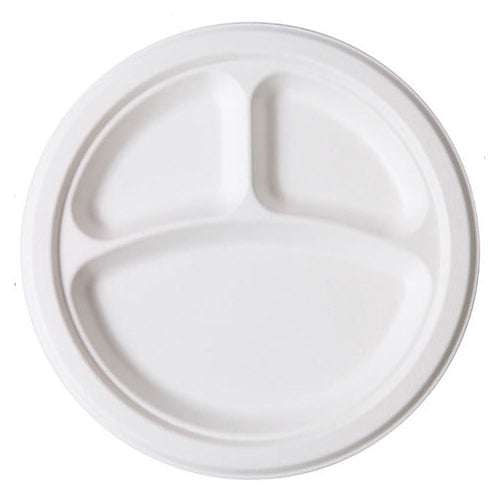 RiteEarth - 9" Bagasse 3 Compartment Round Plate, 500/cs - P093