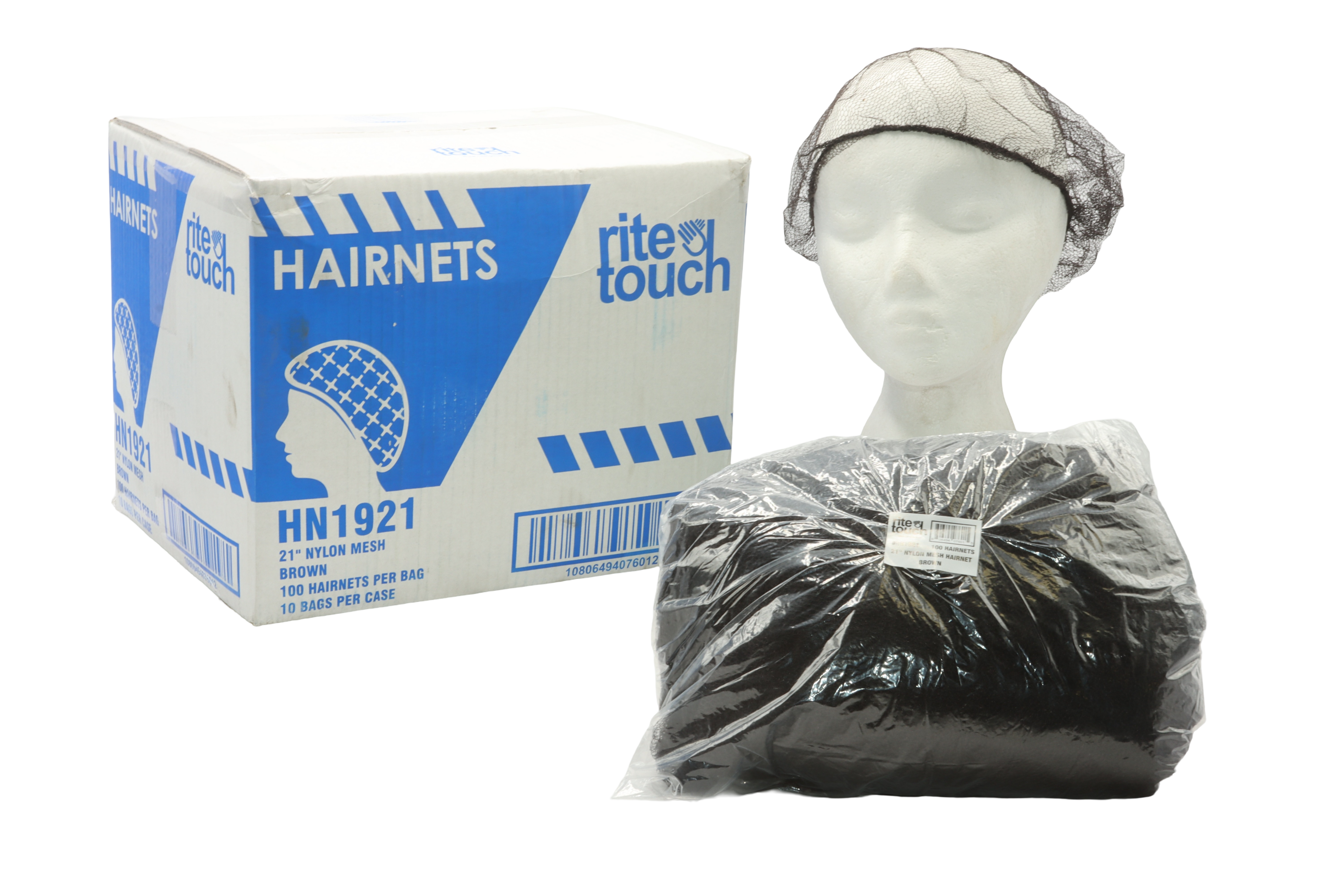 RiteTouch - 21" Brown Nylon Mesh Hairnet, 100/bg - HNM2180