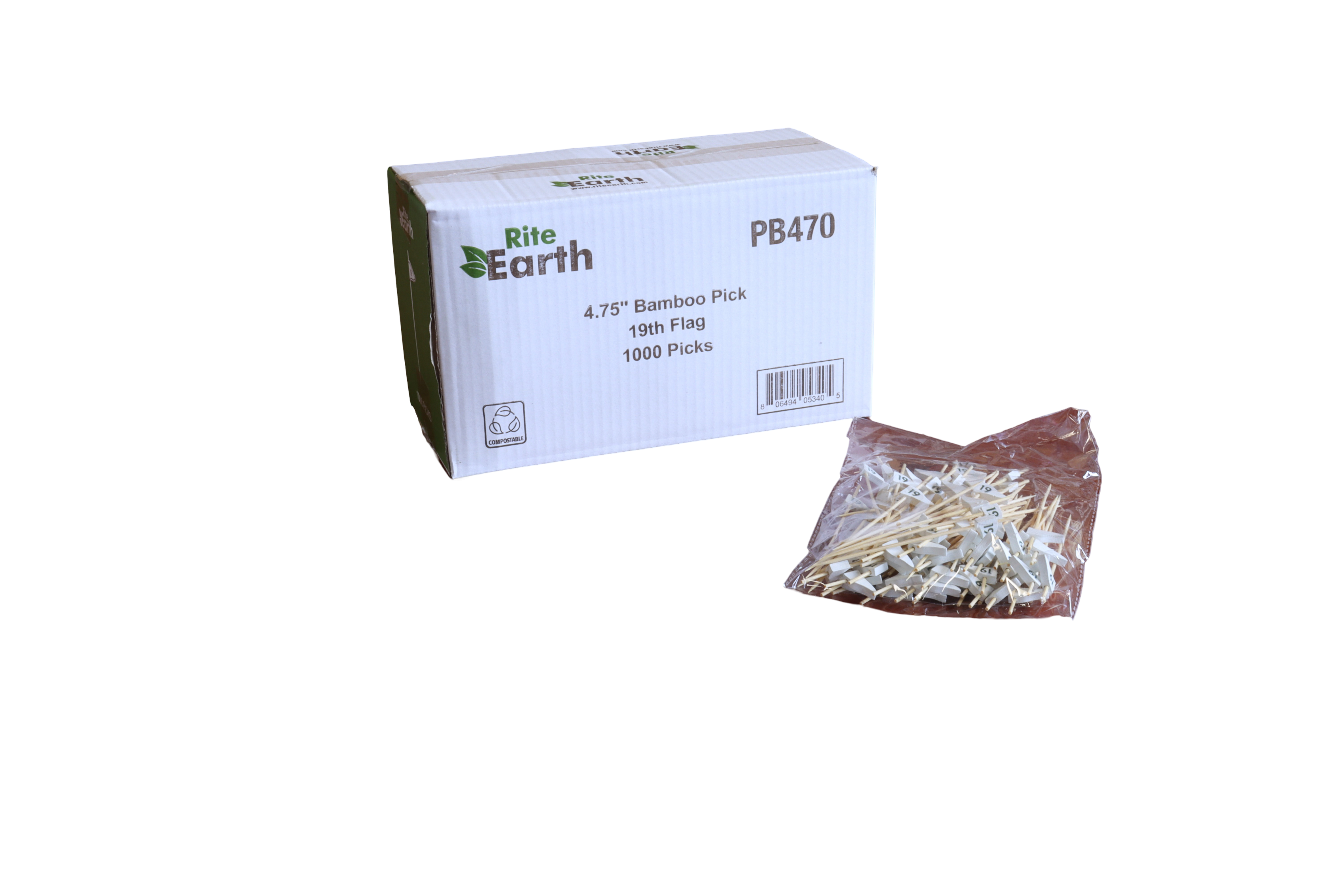 RiteEarth - 4.75" Bamboo Pick - 19th Flag, 100 Pcs/Bg, 10 Bags/Bx - PB470