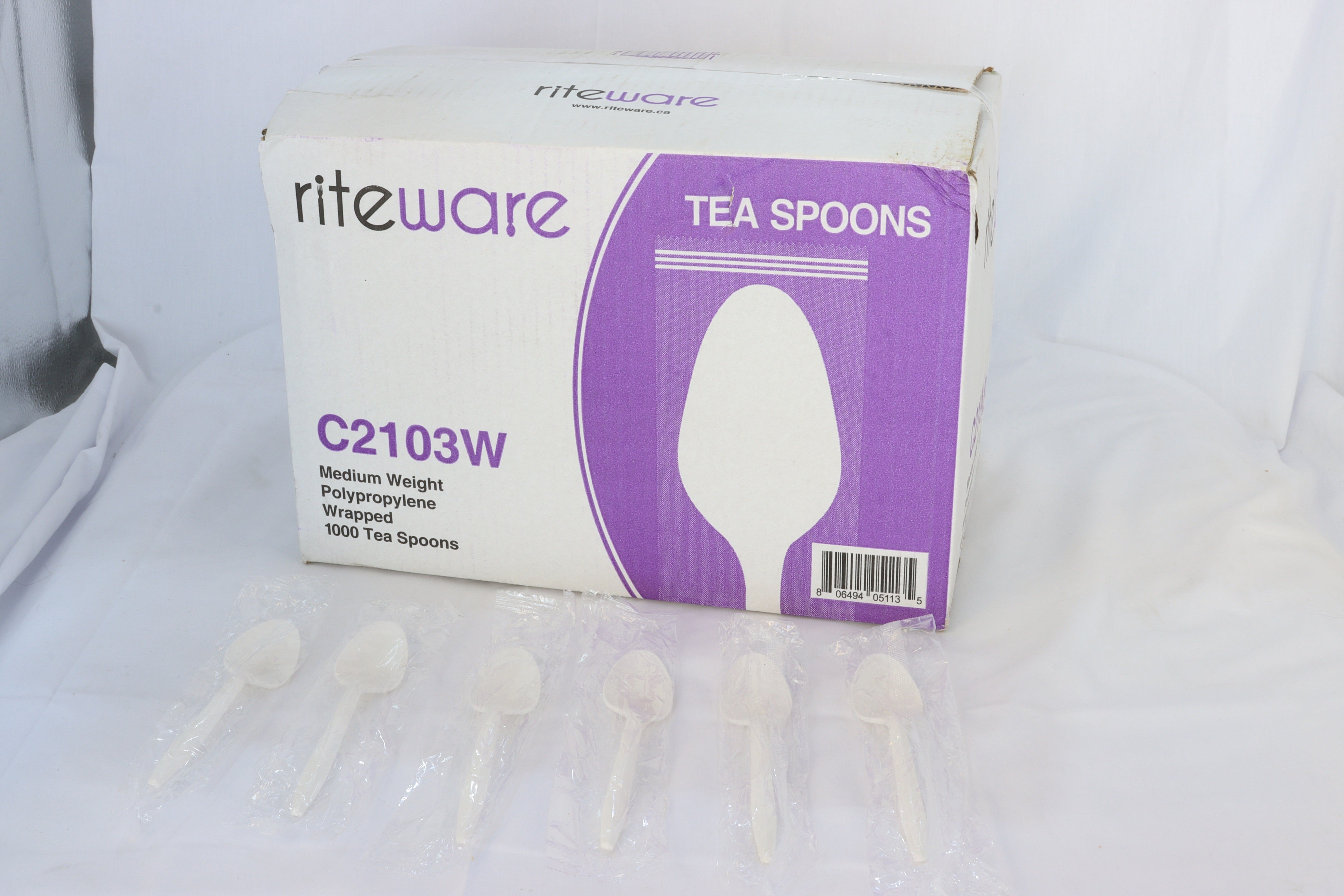 RiteWare - White TeaSpoon WRAPPED, 1000/Cs - C2103W