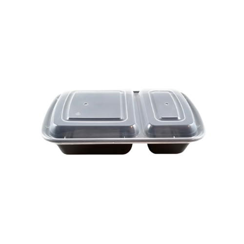150 Sets Black Rectangular 2 Compartment 32oz | Combo Pack w/ Clear Dome Lid