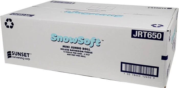 Snow Soft - 650' Premium 2 Ply JRT Mini Jumbo Toilet Tissue Paper Roll, 12rl/cs - JRT650