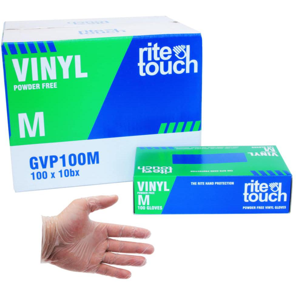 RiteTouch Clear Medium PF Vinyl Gloves, 100/Bx GVP100M