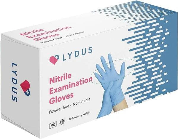 Lydus Nitrile Examination Gloves (Blue), 100 Gloves by Weight