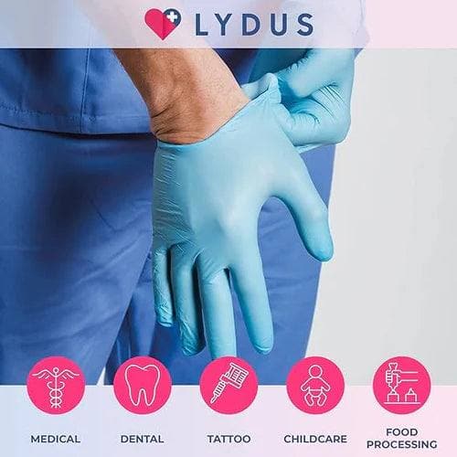 Lydus Nitrile Examination Gloves (Blue), 100 Gloves by Weight