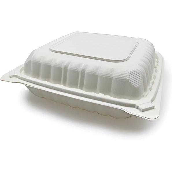 RitePak - 9" X 9" MFPP 3 Compartment White Hinged Microwavable Container, 150/Cs - PH903