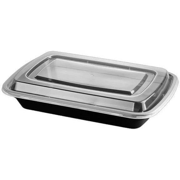 RitePak - 11" x 8" x 1.5" 58 Oz Capacity Rectangular Black Container with Lid Combo, 150/cs - RPMR1858B