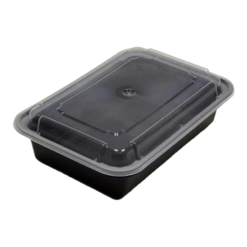 RitePak - 7" x 5" x 1.5", 16 Oz Capacity Black Rectangular Container with Lid Combo, 150/CS - MR7516B