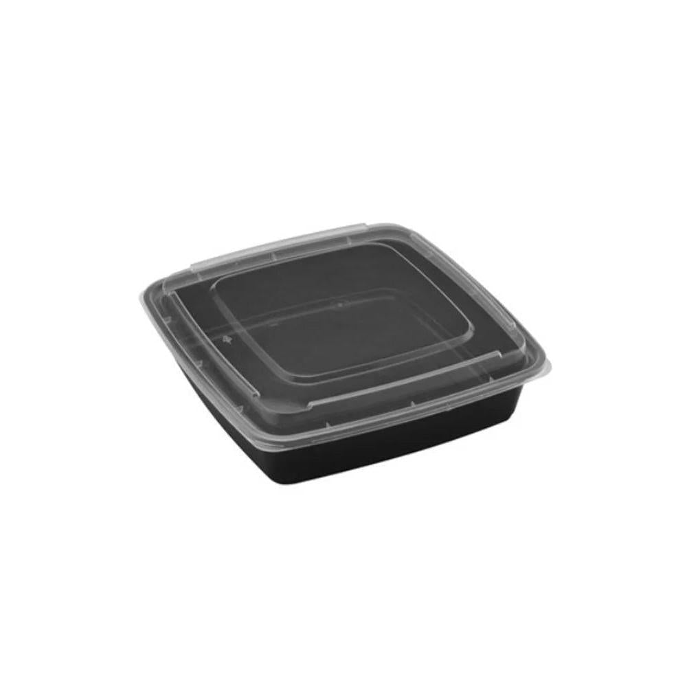 RitePak - 8" x 8" x 1.75" 48 Oz Capacity Black Square Container with Lid Combo, 150/cs - MR8848B