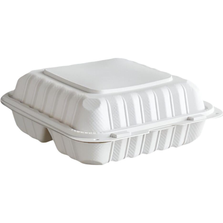 RitePak - 7" x 7" MFPP White Hinged 3-Compartment Container, Pack of 150 - PH703