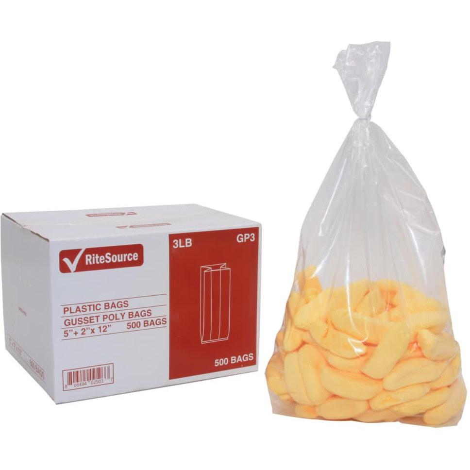 RiteSource - 5" x 2" x 12" Clear 3 lb Poly Bags, 500/Bx - GP3