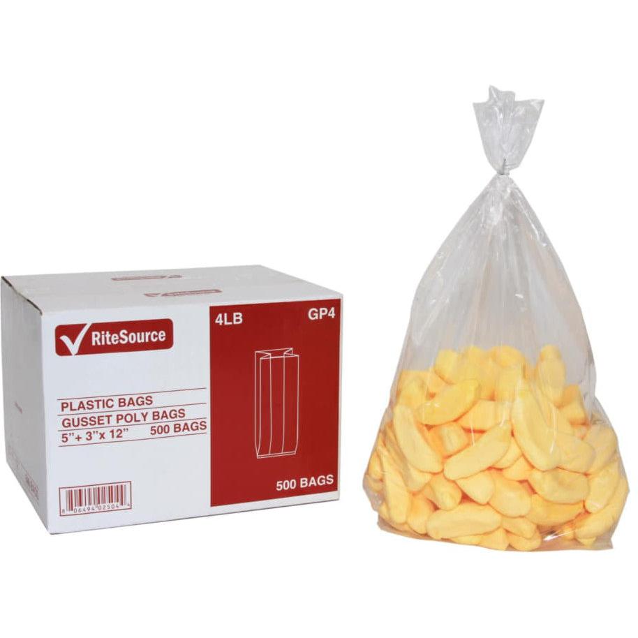 RiteSource - 5" x 3" x 12" Clear 4 lb Poly Bags, 500/Bx - GP4