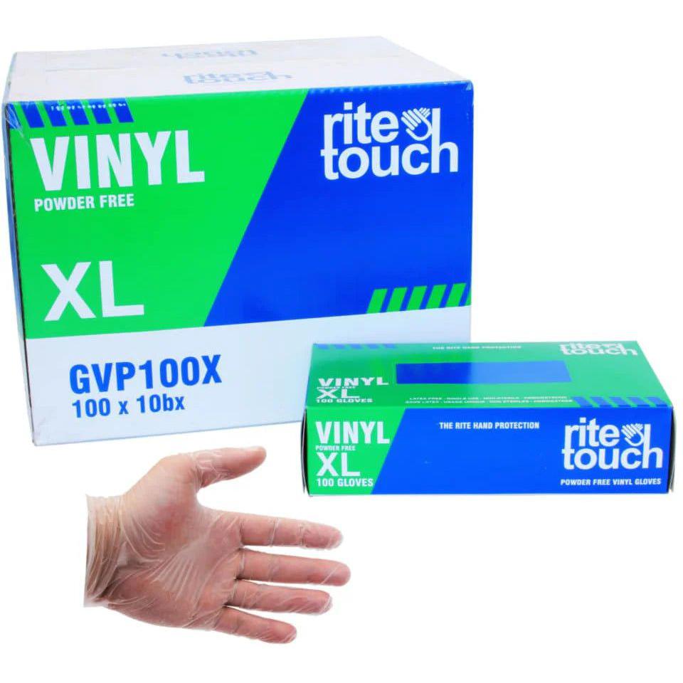 RiteTouch - Clear X-Large PF Vinyl Gloves, 100/bx, 10bx/cs, 105cs/sk, 5Cs/Tier - GVP100X