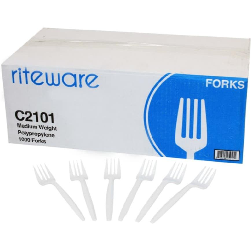 RiteWare - White Polypropylene Forks Medium Weight Cutlery, 1000/Cs - C2101