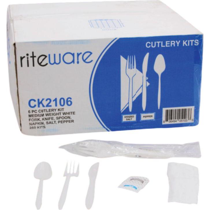RiteWare - 6 PC Medium Weight White Cutlery Kit, Pack of 500 - CK2106