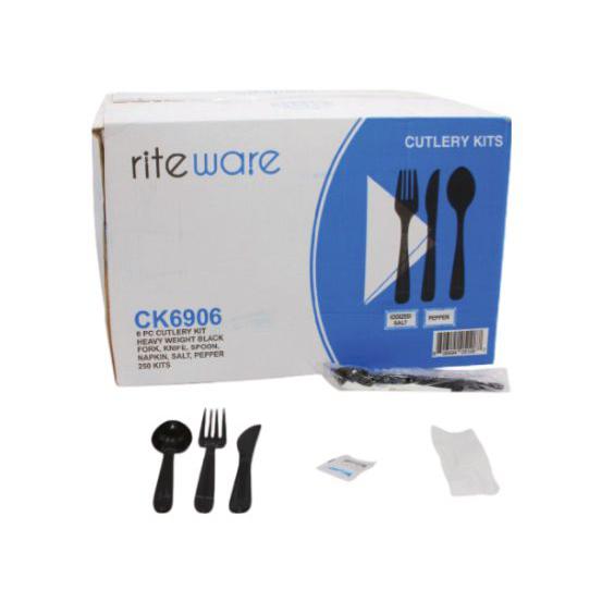 RiteWare - 6 PC Heavy Weight Black Cutlery Kit, Pack of 500 - RWCK6906