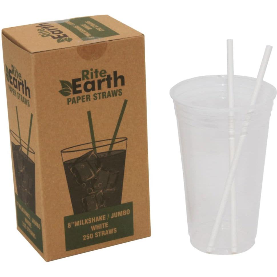 RiteEarth - 8" White Paper Milkshake Straws, 2250/cs - SE0809