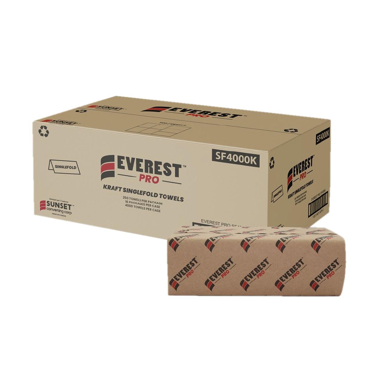 Everest Pro - 250 Sheet Singlefold Kraft Hand Towel, 4000/Cs - SF4000K