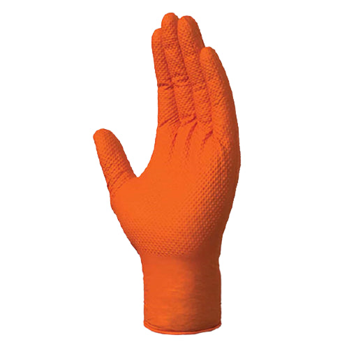 Wurth Nitrile Textured Grip Gloves – Orange – 8 mil – Box of 50 | Size: Large, X-Large