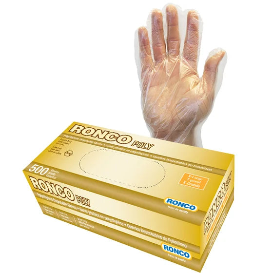 RONCO - 0.5 Mil X-Large Clear Polyethylene Disposable Deli Gloves, 500/bx - 144
