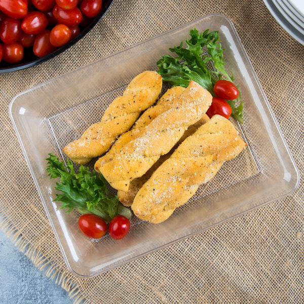 Fineline Settings - Platter Pleasers 10" x 8" Clear Plastic Rectangular Cater Tray, 25/Cs - RC471.CL