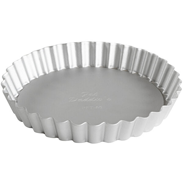 Fat Daddio's - ProSeries 6.5" x 1" Round Anodized Aluminum Fluted Tart and Quiche Pan with Removable Bottom - PFT-65