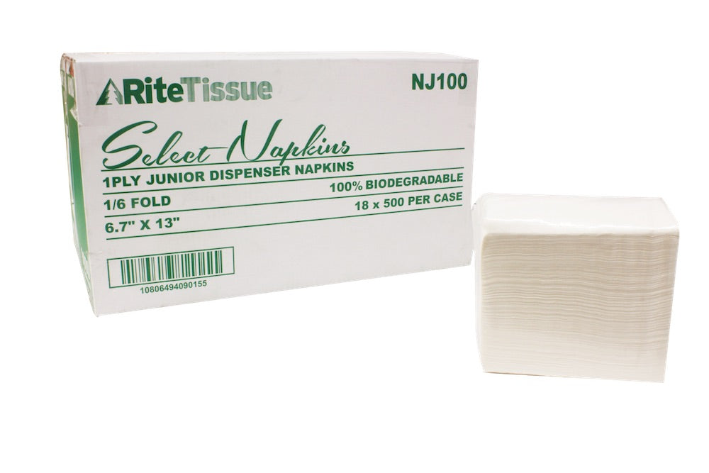 RiteTissue - 6.7" x 13" 1 Ply Junior Dispenser Napkin, 9000/cs - NJ100