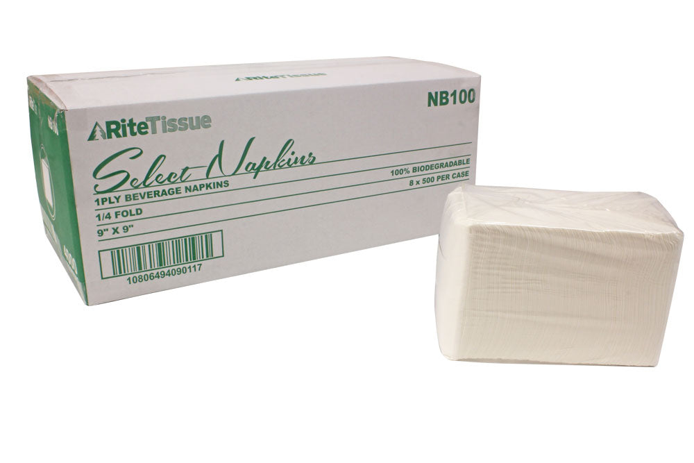 RiteTissue - 9" x 9" 1 Ply Beverage Napkins, 500/cs - NB100