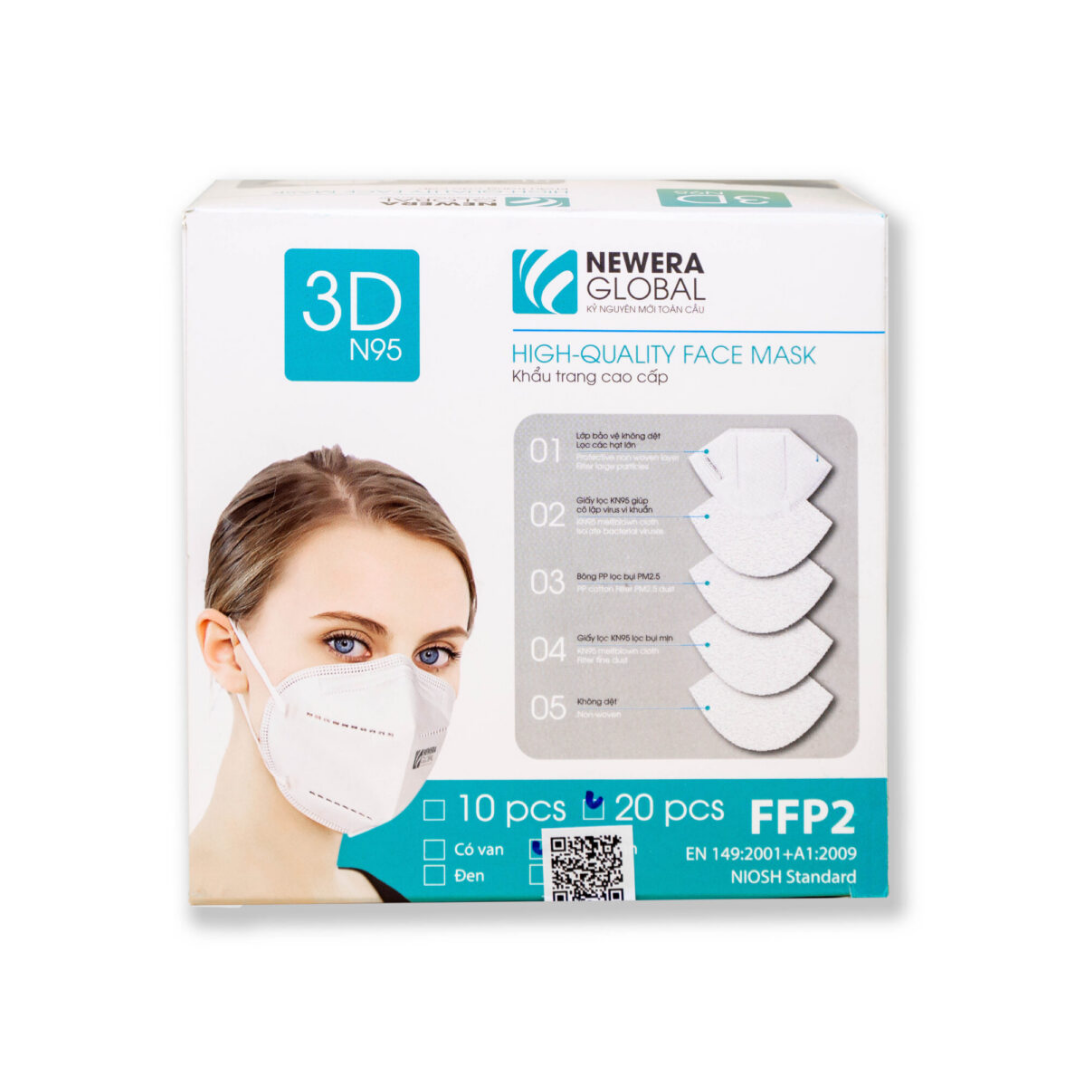 3D N95 Masks Box of 20 (White) 95%+ BFE