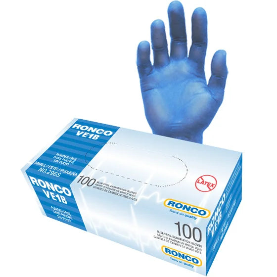 RONCO - 3 Mil Powder-Free Vinyl Blue X-Large Examination Gloves, 100/Box - 296XL