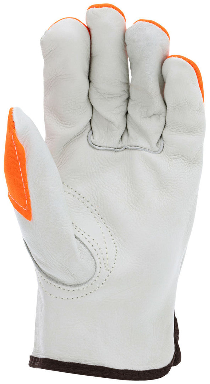MCR Safety - Hi Viz Grain Leather X-Large Driver Glove, 10 Dozen/Case - 3215HVIXL