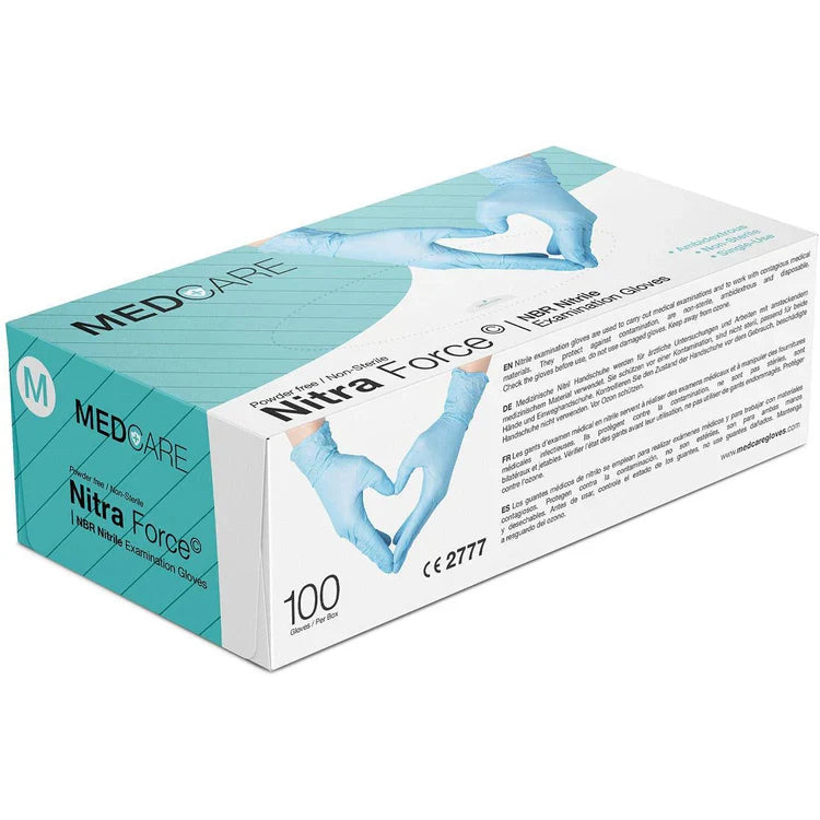 Medcare - Nitra Force Medium Blue Examination Glove, 100/bx, 10bx/cs - 3531120