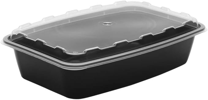 Cube Packaging - 21" x 14.5" x 11.1", 56 Oz Black Rectangular Container with Clear Lid, 100/Cs - CR1156B