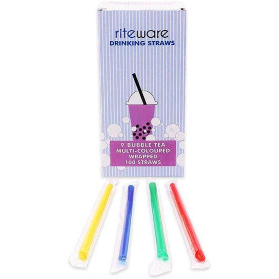 RiteWare - 9" Clear Wrapped Multi-Coloured Bubble Tea Straw, 100/bx, 9bx/cs - 475136