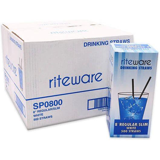 RiteWare - 8" White Regular Straws, 9bx, 500/bx, 9bx/cs, 60cs/sk, 10Cs/Tier - 475163