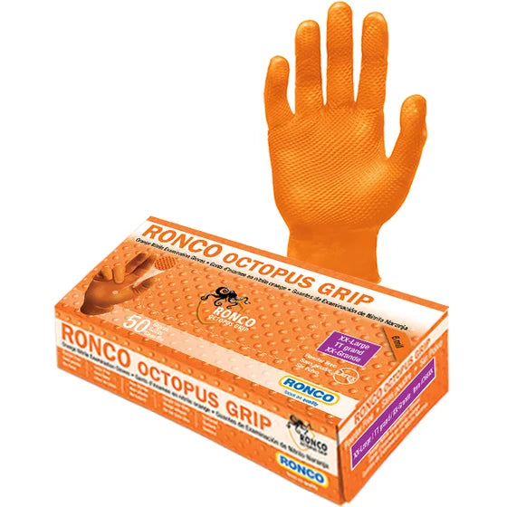 RONCO - 6 Mil Large Orange Nitrile Powder-Free Octopus Grip Gloves, 500/bx - 768L
