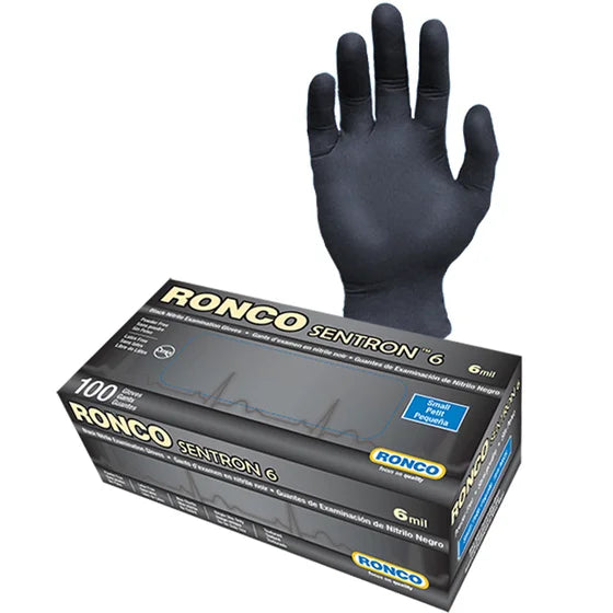 RONCO - 6 Mil X-Large Black Nitrile Powder-Free Sentron Gloves, 100/bx - 962XL
