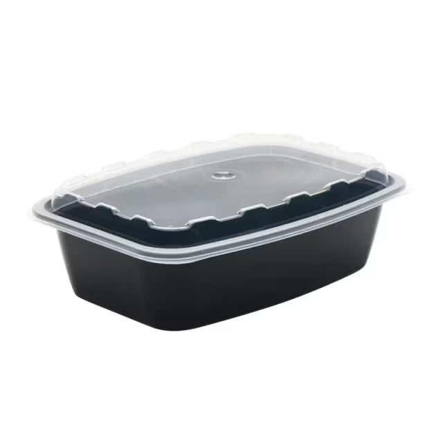 Cube Packaging - 8" x 6" x 2", 38 Oz Black Rectangular Container with Clear Lid, 150/Cs - CR938B