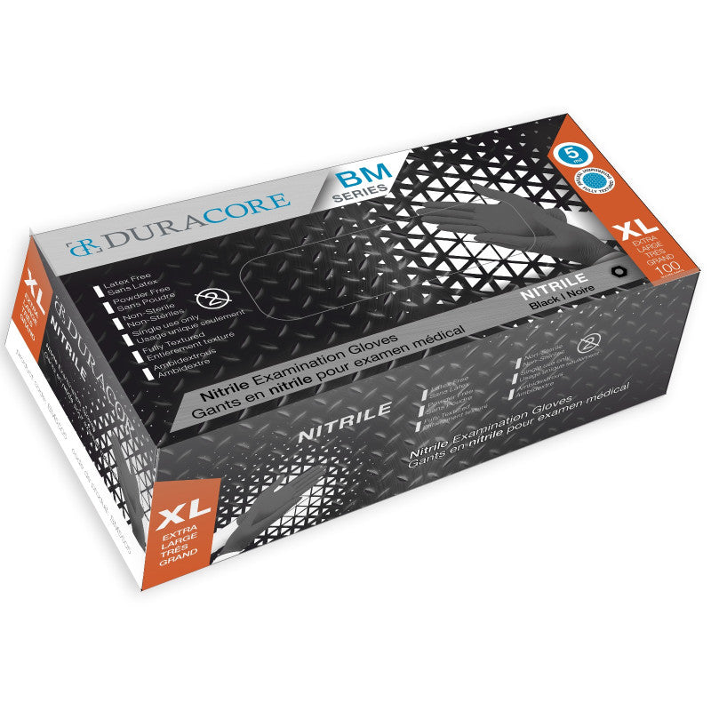 Duracore - 5 Mil, Fully Textured X-Large Black Nitrile Examination Gloves, 100/Box - BM5505