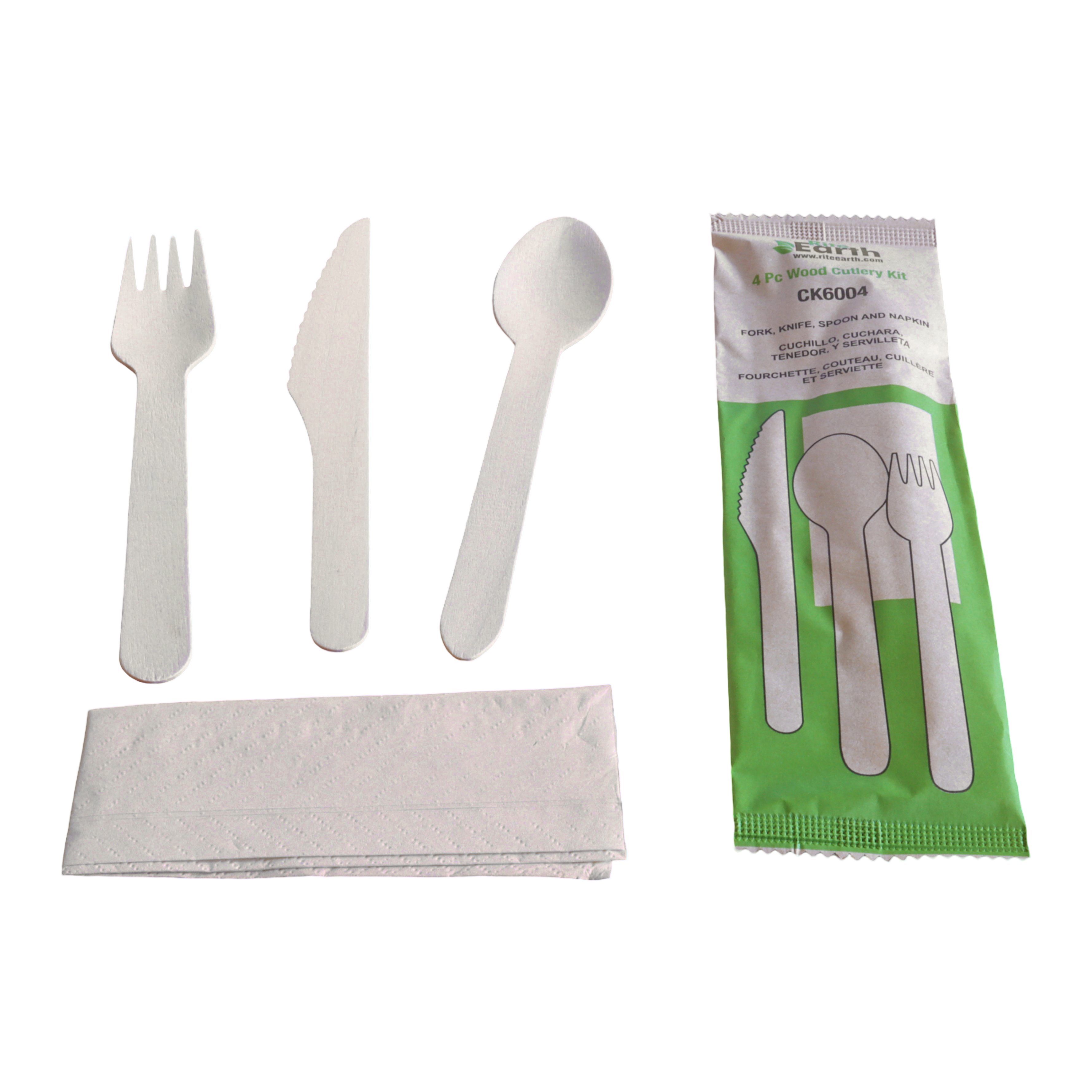 RiteEarth - Cutlery Kit 4pc Wood (K,F,S,N), 250/Cs - CK6004