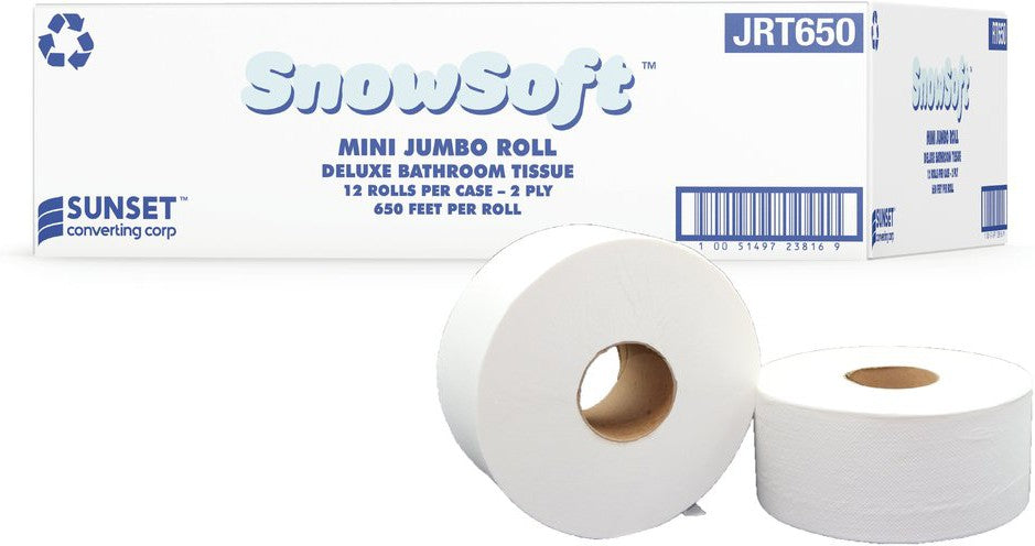 Snow Soft - 650 Feet 2 Ply Mini Jumbo Roll Tissue Mini-Jrt, 12 Rl/Cs - JRT650