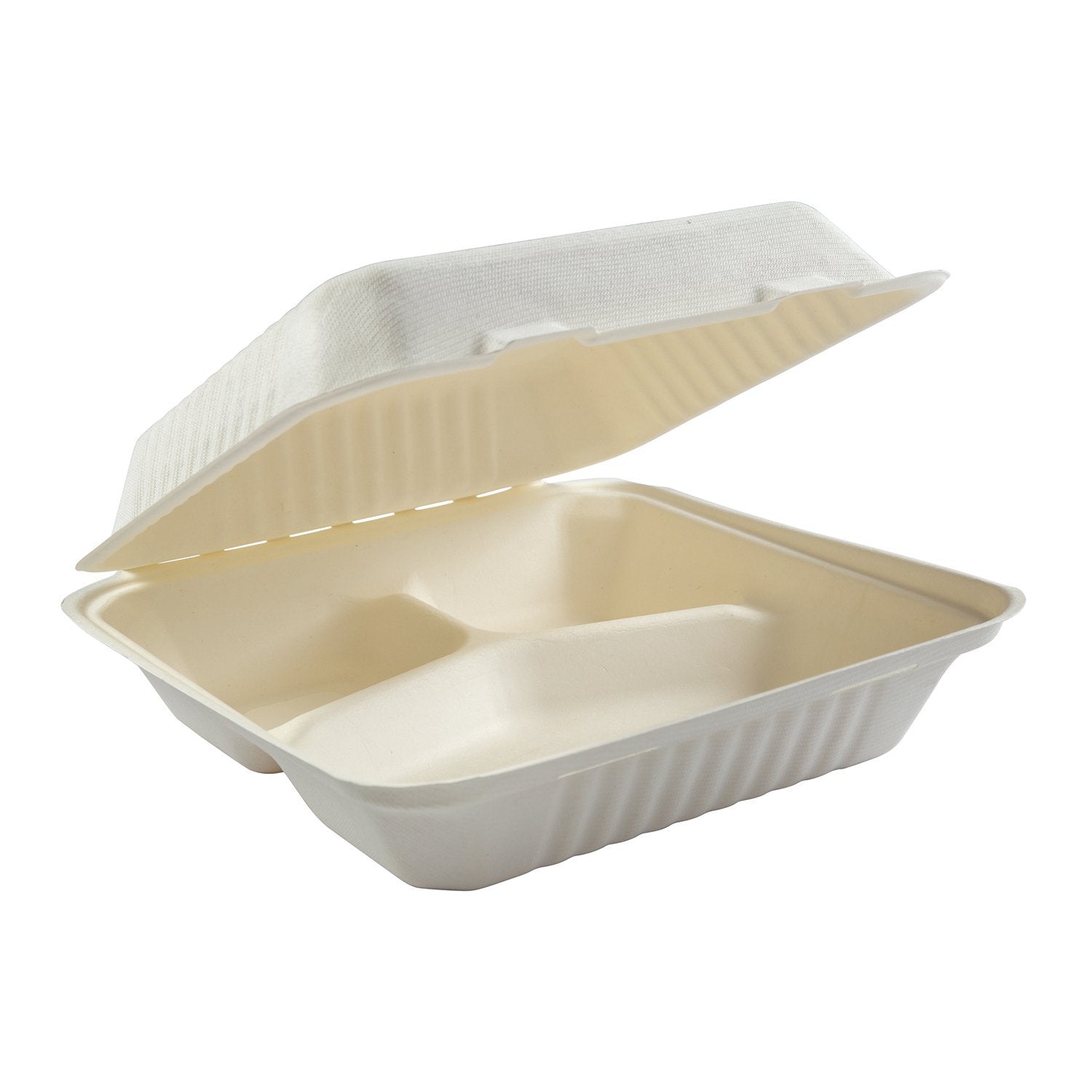 Compostable Fibre Hinged Lid Bagasse Container with Compartments (200/Case)