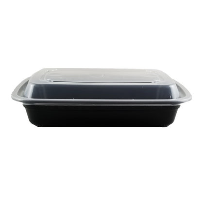 150 Sets Rectangular Base w/ Clear Lid | 28oz Black Container (3×50)