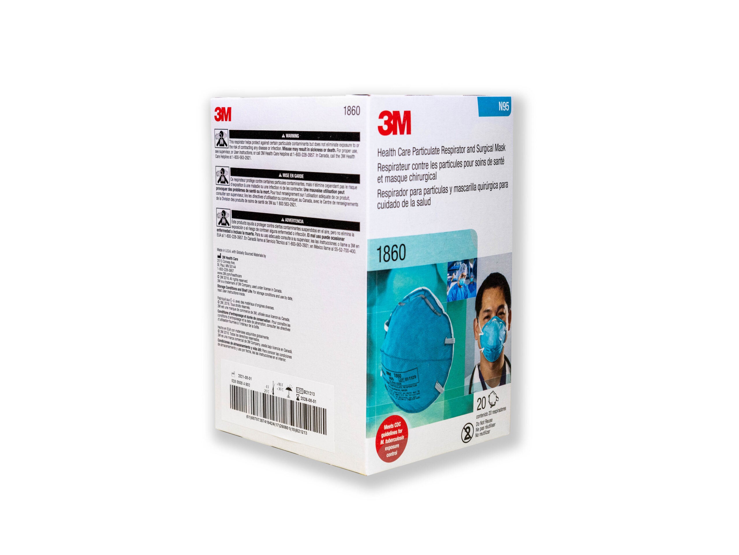 3M™ Health Care Particulate Respirator and Surgical Mask 1860, N95 (Box of 20)