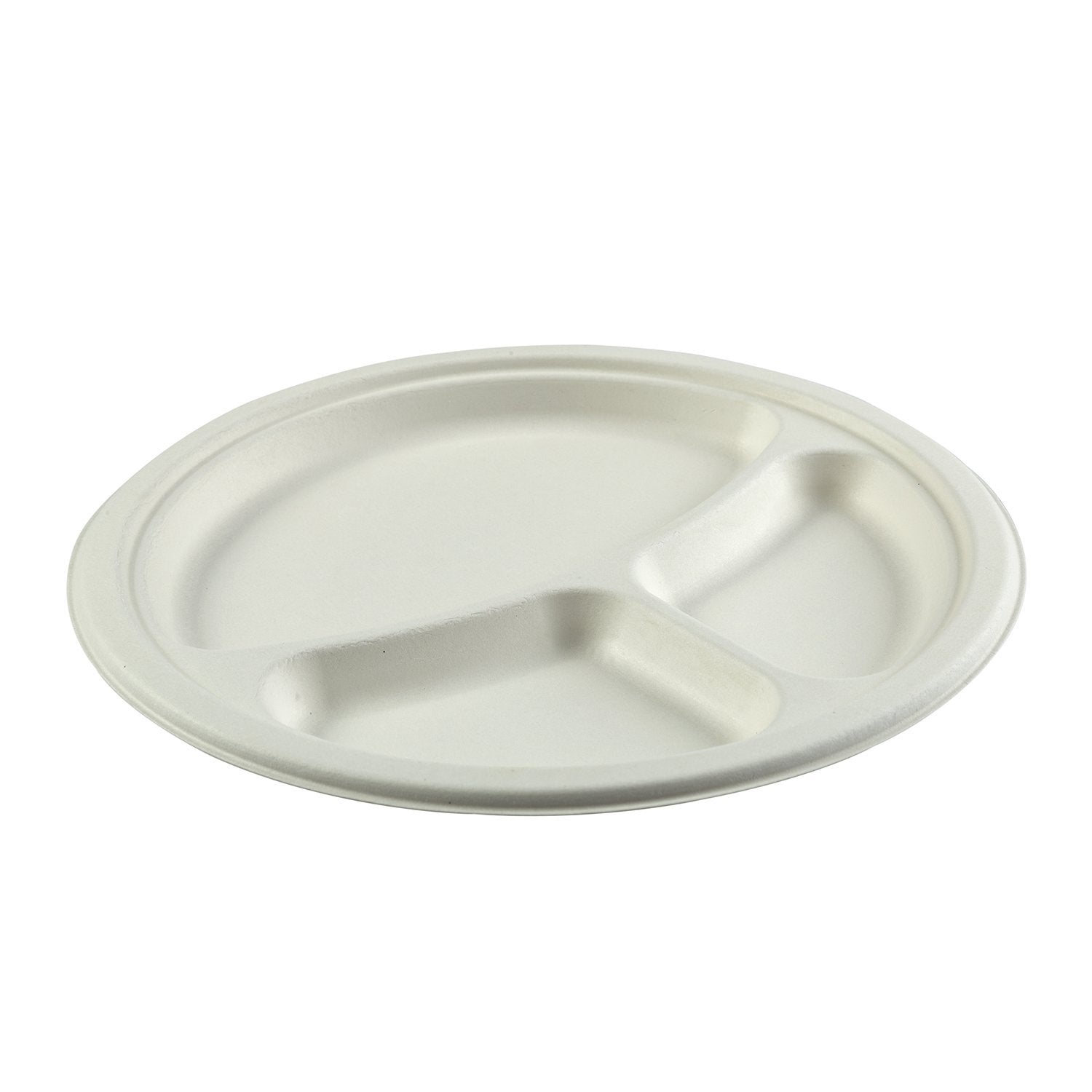 Round Fibre Bagasse Compostable Plate – 3 Compartment (500/Case)